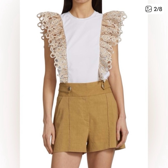 Veronica Beard White and Tan Lace Ruffle Blouse - Picture 2 of 10